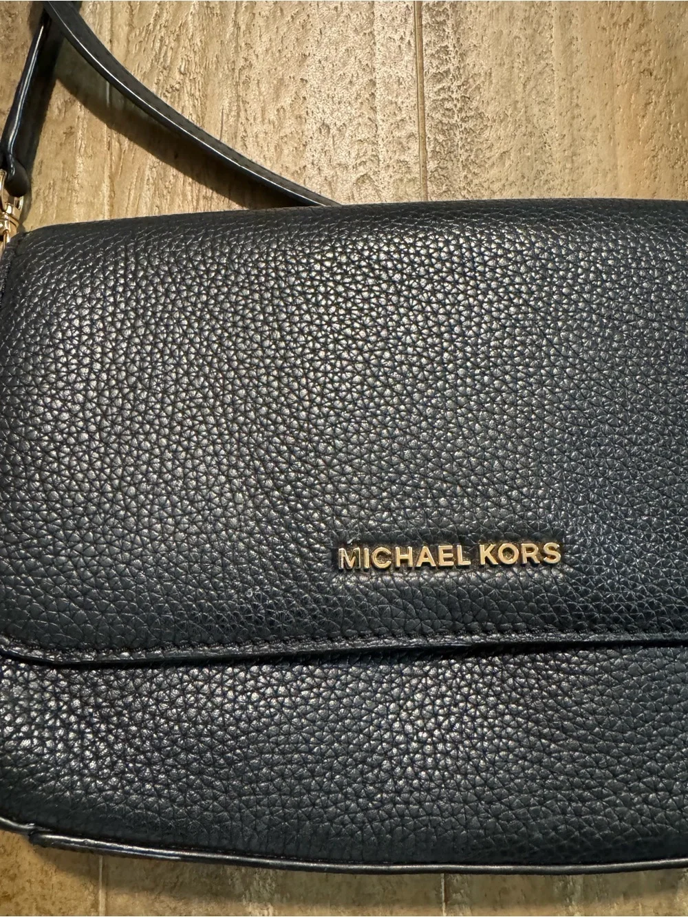 Michael Kors Black Pebbled Leather Crossbody with Gold Hardware